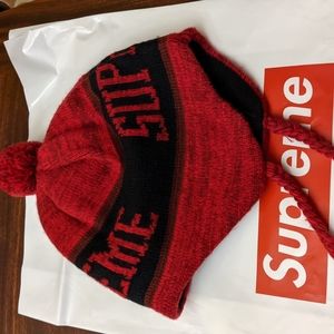 Supreme Heathered Earflap Beanie Red & Black FW18 Streetwear Hypebeast